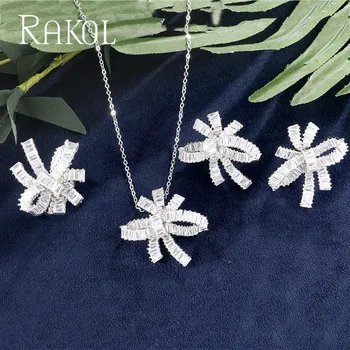 

RAKOL Exquisite Cubic Zirconia Knot Earring Necklace Ring Set Luxury White Color Bridal Wedding Jewelry For Elegant Women RS3054