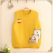 Весна Осень Mori Girl сладкий вязаный жилет свитер для женщин мультфильм вышивка кнопка женские Жилеты Пуловеры Z122