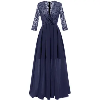 

Women's Full Dress Lace Panel Surplice Semi Formal Dress