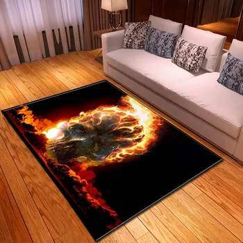 

Modern 3D Printing flame Skulls Carpet Flannel Doormat Anti-slip Bathroom Carpets for Living Room Area Rugs Kitchen Floor Mats