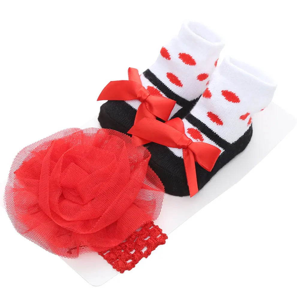 Pudcoco 2 шт./компл. хлопок Детские носки платье для малышей, девочек носки для новорожденных+ повязка на голову с бантом для младенцев, нескользящие носки на день рождения носки 0-1Years