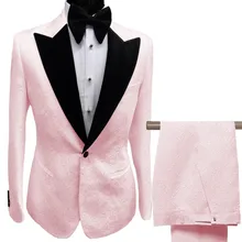 New Men's Suits Floral Formal Groom Prom Party 2 Piece Black Laple Costume Marriage Tuxedo (Blazer+Pants)