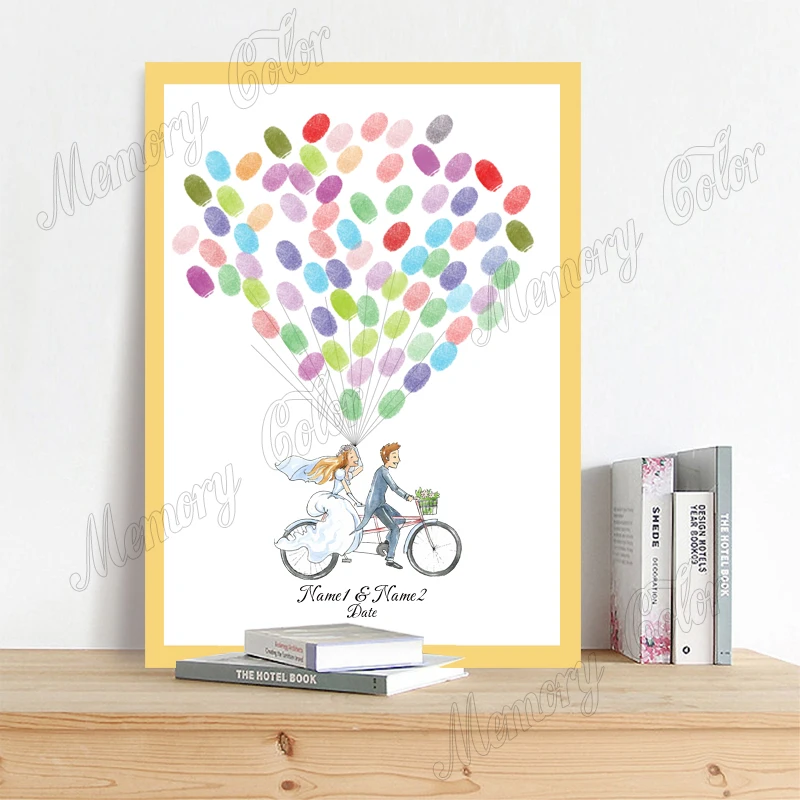 Personalized Wedding Guest Book Name Date Couples Riding Bike Romantic Wedding Car Fingerprint DIY Canvas Guest Book