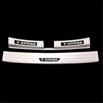 

stainless steel car Rear Bumper Protector Sill Trunk Rear guard Tread Plate Car styling for Volkswagen T-CROSS 2019 2020