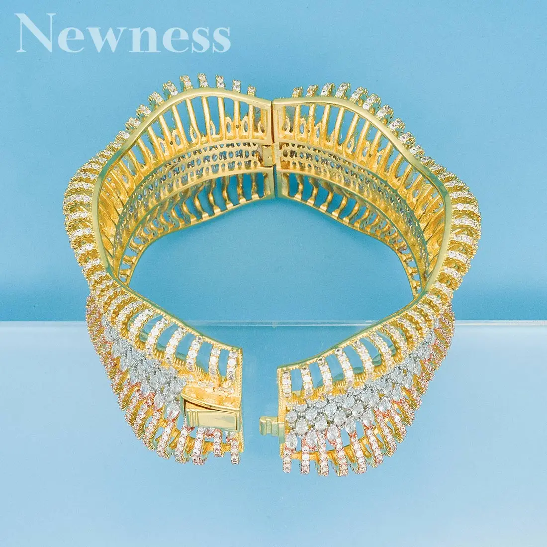 Newness luxury Statement African Gold Bangle Cuff Ring Sets For Women Wedding Cubic Zircon Crystal CZ Dubai Bridal Jewelry Sets