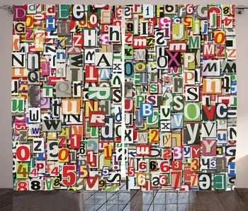 

Abstract Window Curtains Collage of Newspaper Clippings Alphabets Cuttings Diversity Letters Digital Print Living Room Bedroom