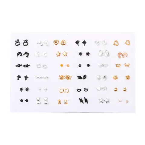 Mixed Styles Rhinestone Flower Geometric Animal Crystal Plastic Small Stud Earrings Set For Women Girls Jewelry