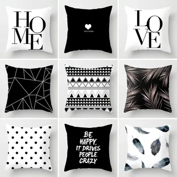 

1PC Geometric Letter Cushion Cover Home Decor Black and White Polyester Throw Pillows Car Sofa Decorative Peach Skin Pillowcase