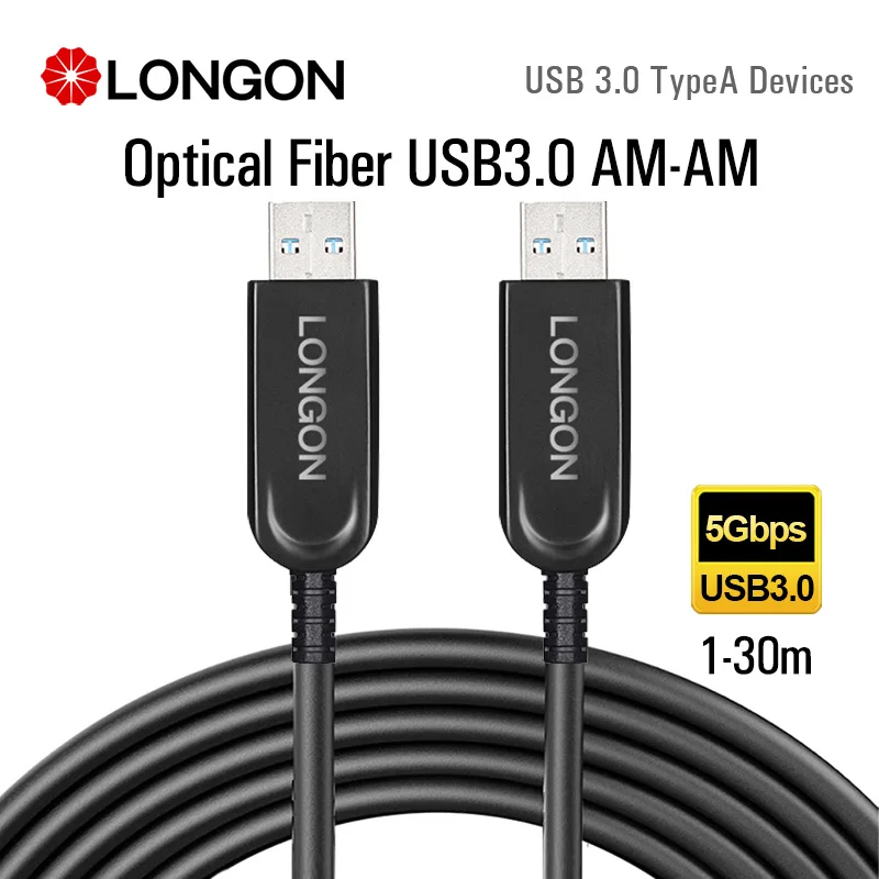 

LONGON AOC USB3.0 TypeA Optical Fiber Extension Cable 5Gbps 5m 15m 10m 20m For Scanner Monitor Docking Station Hub Hard Drives