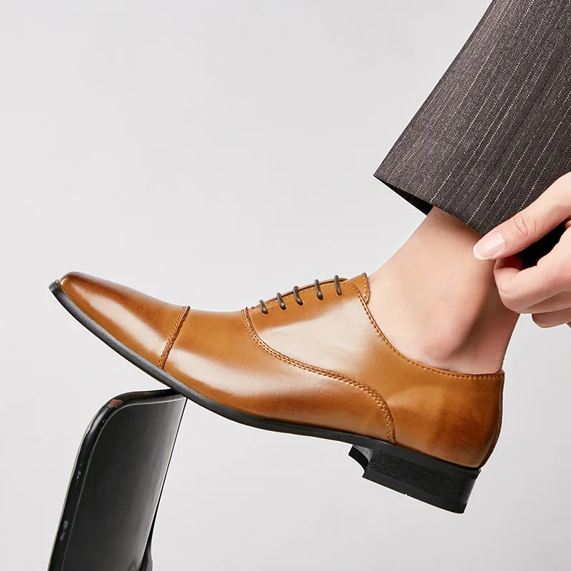 Leather Shoes Business New Fashion Men Dress Shoes Leather Men Wedding Oxford Shoes Lace-Up Office Suit Men's Casual Luxury Formal