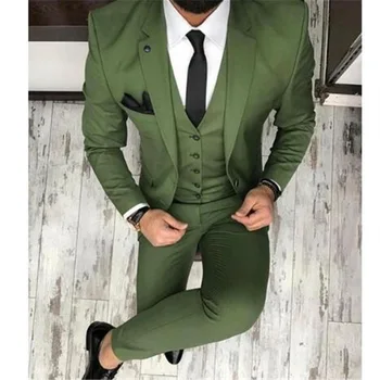 

Custom Made Green costume homme terno Groom Tuxedos Groomsmen Mens Wedding Suits slim fit men suit ( jacket+Pants+vest)