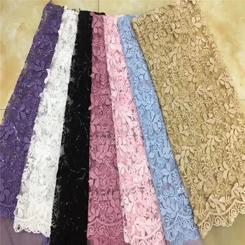

Latest Nigerian Milk silk Voile Lace Fabric With Color Sequins African Net Lace Fabric Soft Stretch Velvet Lace For Wedding Dres