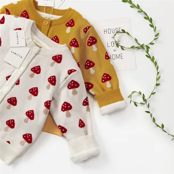 

Tonytaobaby Winter New Baby Mushroom Cardigan Plus Plush Sweater Toddler Sweater