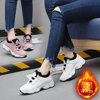 

2019 Women Snekaer Autumn Winter Fashion Plus Velvet Suede Keep Warm Chunky Sneakers Outdoor Travel Walking Sport Running Shoes
