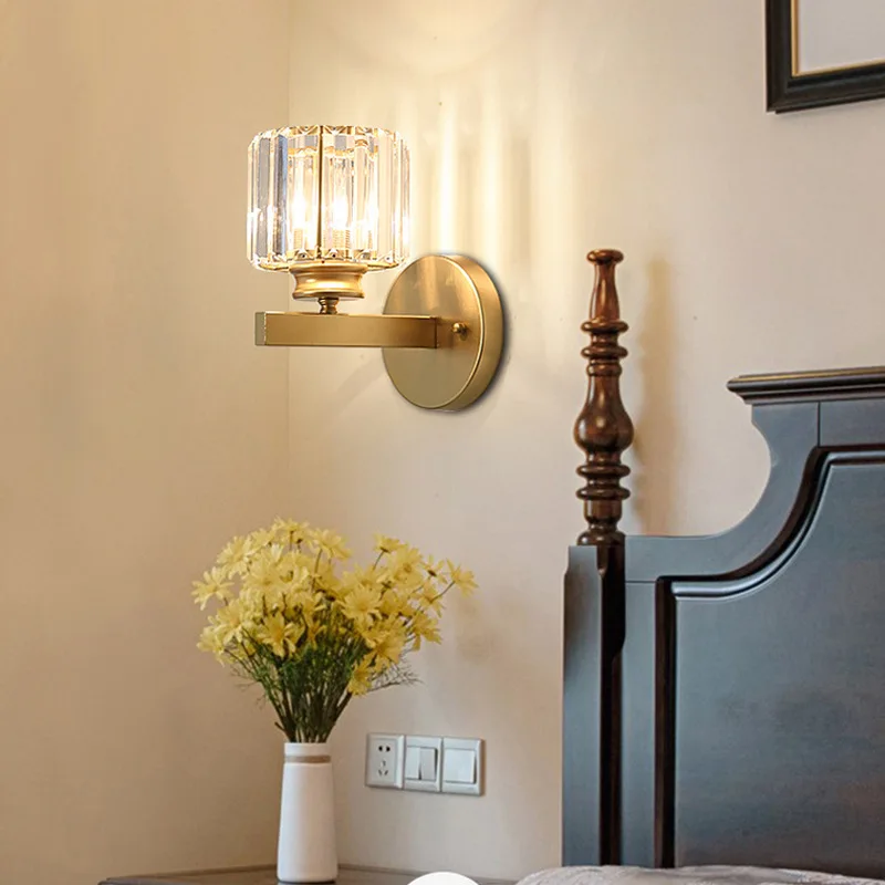 

Nordic Crystal Wall Lamp Black Golden Indoor Light Fixture Bedside Wall Light For Living Room Light 220v 110v E27 Light Bulb