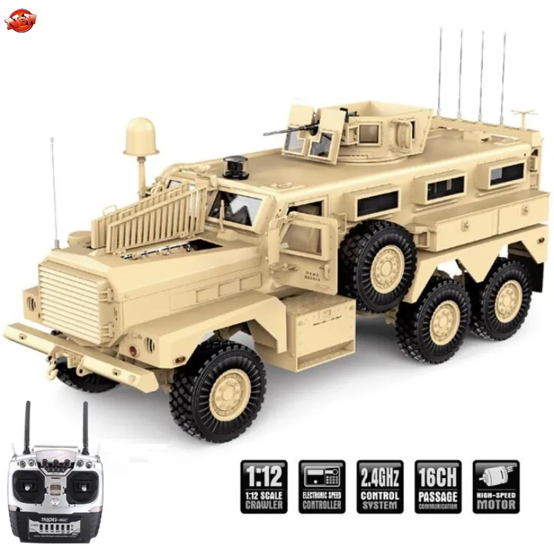 Грузовик с дистанционным управлением по бездорожью, военный, противошахтный, 1:12, 16 каналов, голосовой светильник, функция дыма, 6WD, 6 колес, вы...