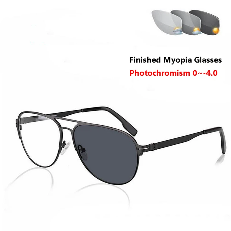 

Sun Discoloration Finished Myopia Glasses Men Classic UV400 Metal Photochromism Short-sighted Eyeglasses 0 -0.5 -0.75 -1.0 To -4