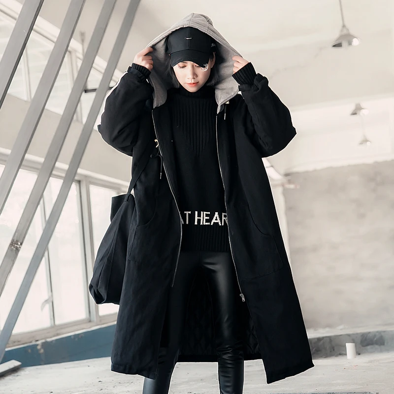 Autumn and Winter New Women's Clothes Knee Overcoat Women's Middle and Long Korean Version of Loose Fashion Hip-hop Style