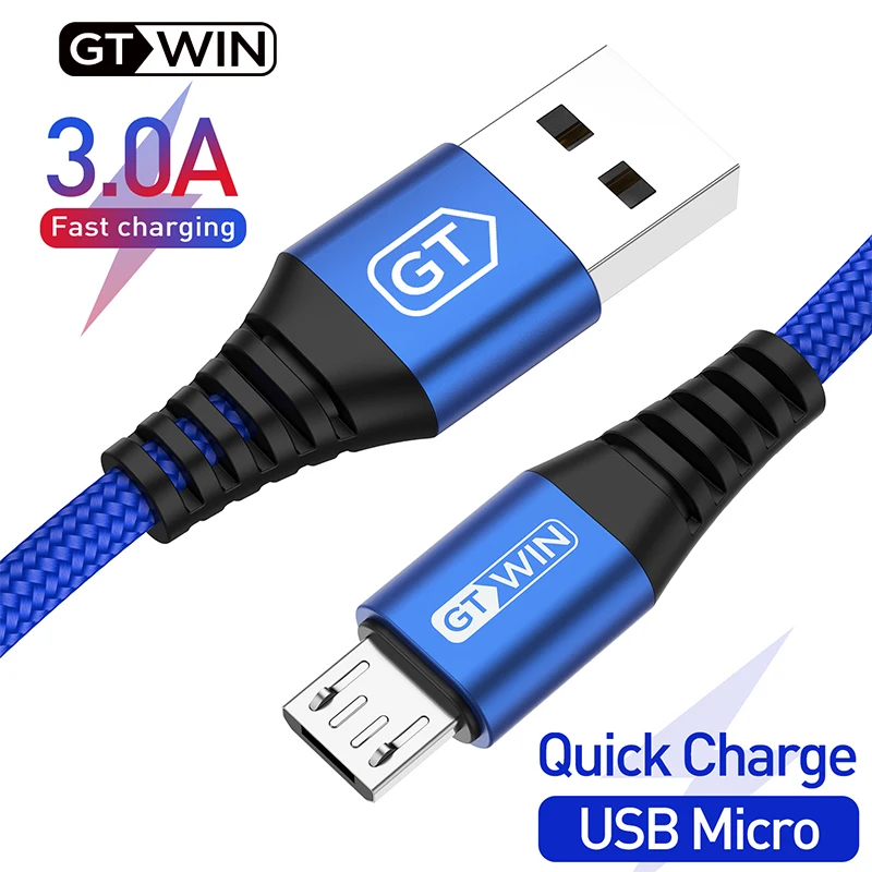 GTWIN 3A нейлоновый Кабель Micro-usb в оплетке для быстрой зарядки и передачи данных для samsung Xiaomi Android Phone usb зарядный шнур