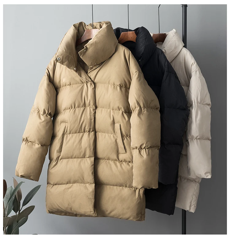 Зимняя уличная одежда Харадзюку, длинное пальто для женщин, длинный пуховик из хлопка с рукавом 3/4, новая облегающая хлопковая парка - Цвет: Коричневый
