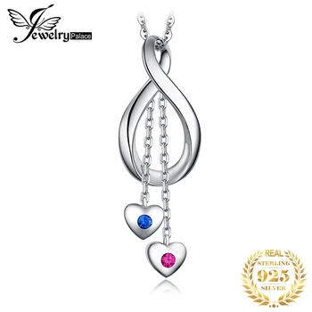 

JPalace Heart Created Ruby Sapphire Pendant Necklace 925 Sterling Silver Gemstone Choker Statement Necklace Women Without Chain