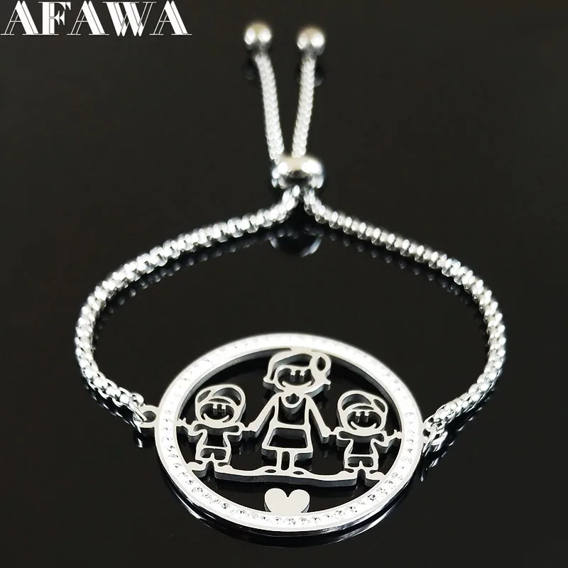 Семья мама и два сына Кристалл нержавеющая сталь браслеты для женщин Серебряный цвет браслет Шарм ювелирные изделия pulseira feminina B18603