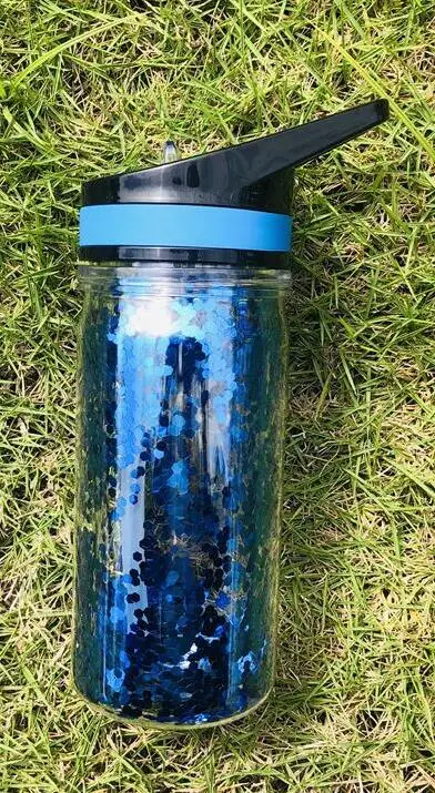 750ml blue Новое поступление, 350 мл/750 мл, двойные стенки, пластиковая Спортивная бутылка для воды с блестками, л, соломенный чайник с ручкой - Цвет: 750ml blue