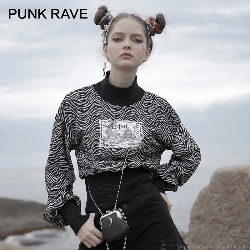 PUNK RAVE Girl's Half-high Collar Zebra Plaid