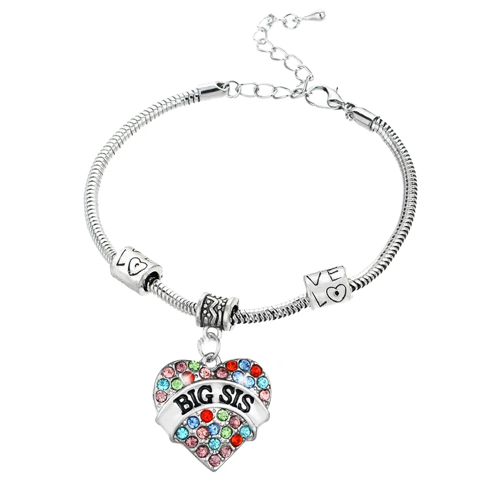 12 шт. браслеты BIG SIS красочные сердце со стразами браслеты с подвесками ЛЮБОВЬ Бисера цепь семья сестра лучшие друзья подарки на Рождество