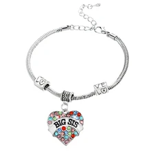 12 шт. браслеты BIG SIS красочные сердце со стразами браслеты с подвесками ЛЮБОВЬ Бисера цепь семья сестра лучшие друзья подарки на Рождество