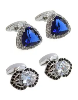 

5pairs/lot Triangle Big Blue Zircon Cufflinks White Crystal Rhinestone Cuff Links Business/Wedding Gift Men's Jewelry Wholesale
