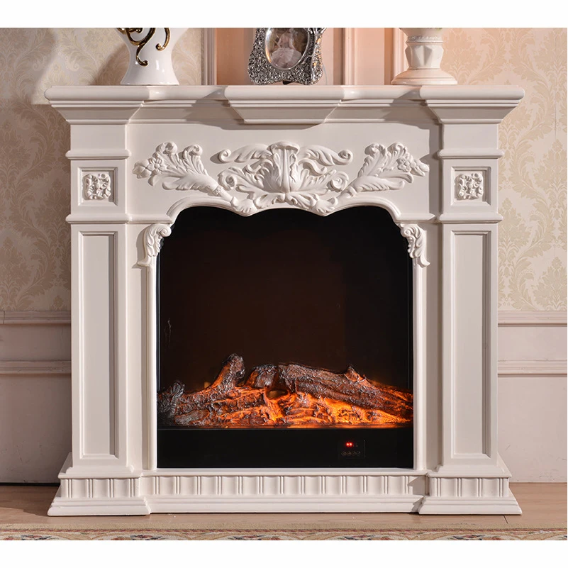 European Style Fireplace Set Wooden Mantel W120cm Electric Firebox Insert Burner Artificial LED Optical Flame Decoration