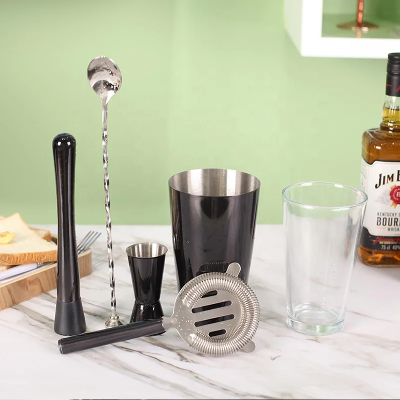 Unique cocktail shaker bar 5-piece stainless steel black cheap bar set