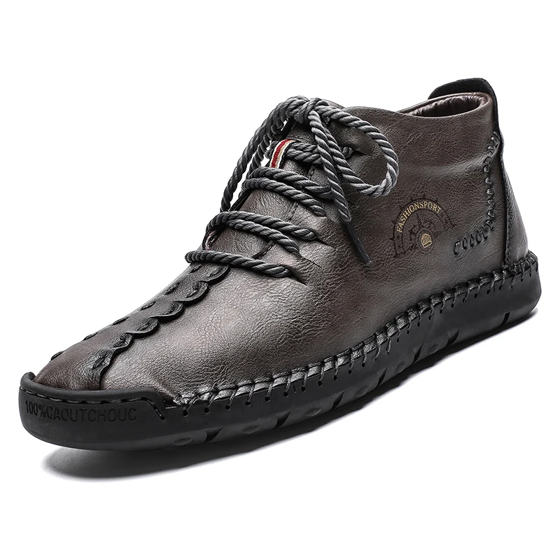 Новые мужские ботинки зимние ботинки из натуральной кожи с мехом, теплая повседневная мужская обувь водонепроницаемые высокие кеды, большие размеры 48 - Цвет: gray
