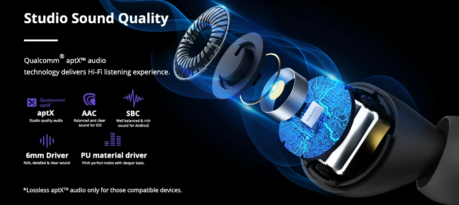 Tronsmart onyx free tws wireless earbuds uv bluetooth earphones qualcommchip with aptx, ipx7 waterproof (black)