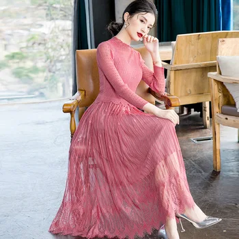 

Spring 2020 Fashion New Lace Large Dress New Women's Slim Pleated Dress