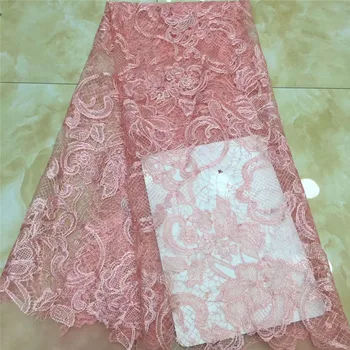 

2020 pink New Style French Net Lace Fabric 3D Flower African Tulle Mesh Lace Fabric High Quality Lace Nigerian Lace Fabric