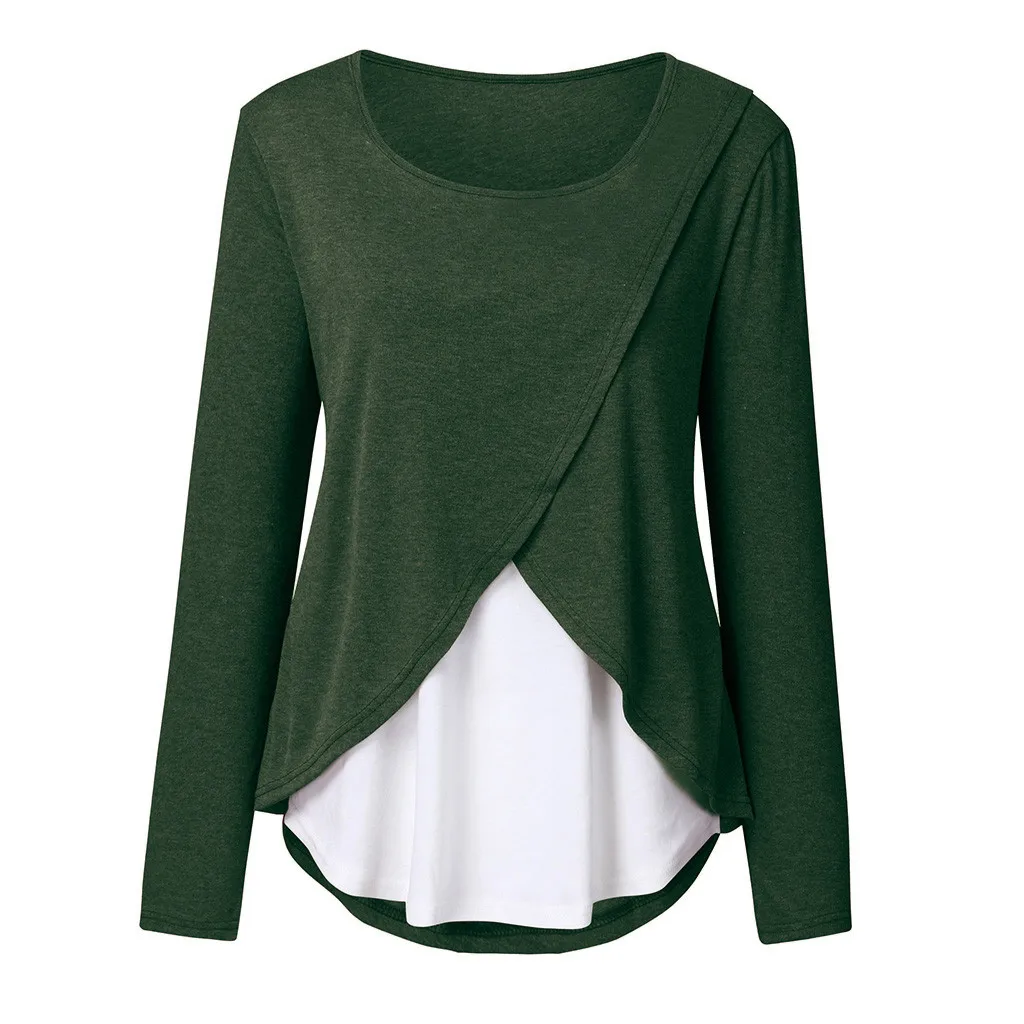 Топ для кормящих женщин, зимний комбинированный цвет для кормления, футболка с длинным рукавом, пуловер, элегантная повседневная одежда для беременных, Одежда для беременных, 19Aug - Цвет: Green