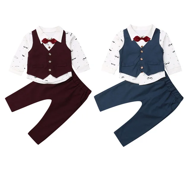 

4Pcs Set Kids Baby Boy Gentlemen Outfits Waistcoat+Tie+Shirt+Pants Cotton Sets Childre Boy Gentleman Party Clothes Suits 0-5Y