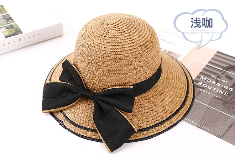 SQTEIO летняя большая пляжная шляпа для путешествий Праздничная Кепка Женская Солнцезащитная соломенная шляпа с бантом складная шляпа