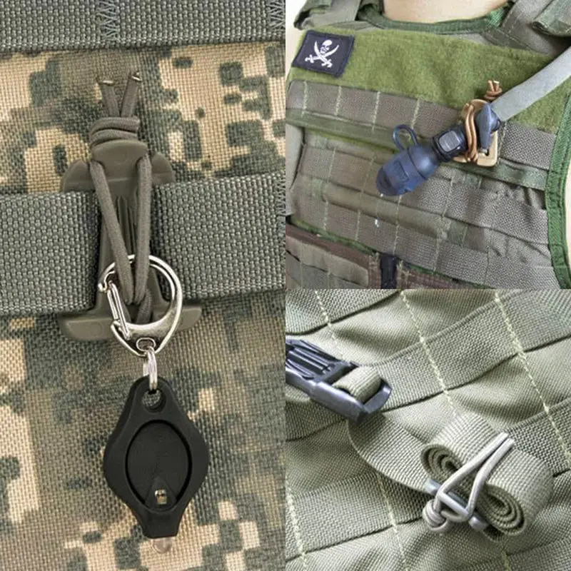 4pcs MOLLE Web Dominators with Elastic String, durable Tactical Strap Management Tool, Backpack Accessories, Tactical Gear Clip,