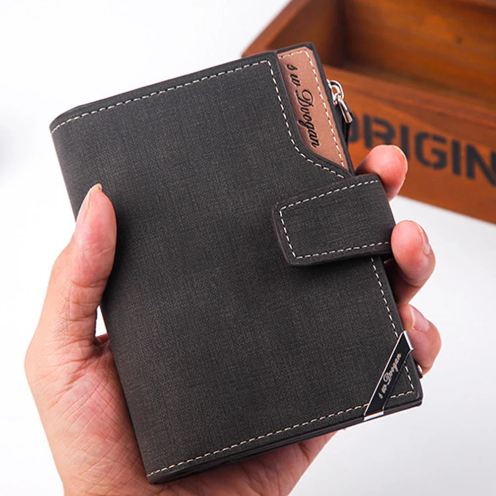 

New Korean casual men's wallet Short vertical locomotive British casual multi-function card bag zipper buckle triangle folding