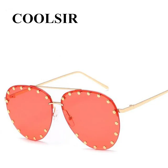 

COOLSIR Nail Decoration Women Rimless Pilot Sunglasses Brand Designer Fashion Ladies Gradient/Tinted Punk Style Glasses