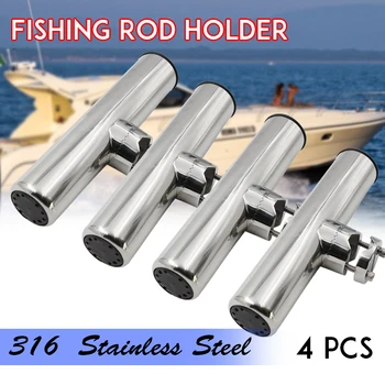 

New 4 Pieces Stainless Steel Fishing Rod Holder Clamp-on for 7/8'' to 1'' Rails for Boat