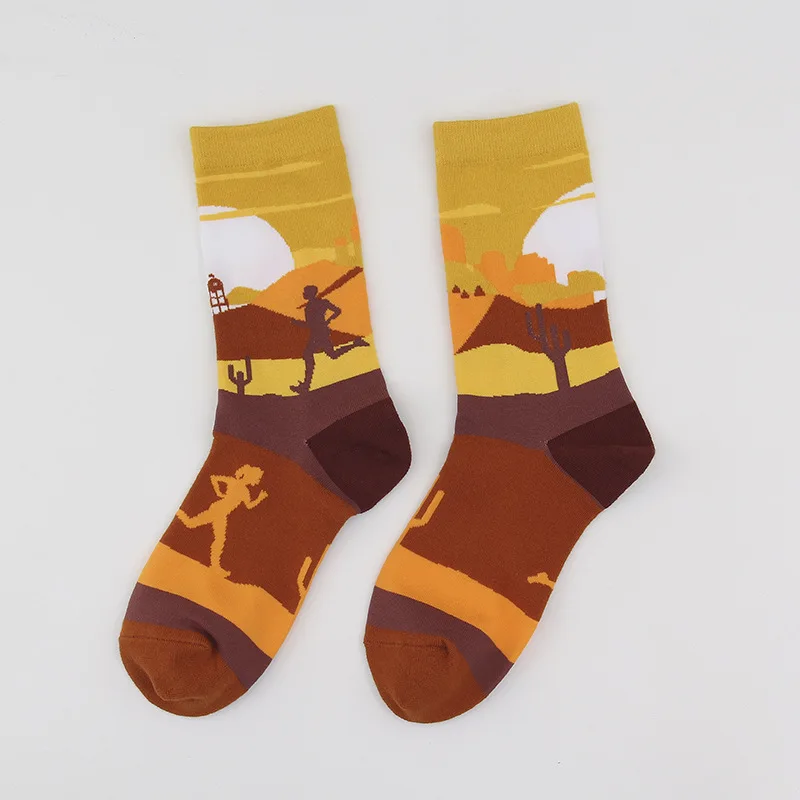[HEPOSCKONE] Креативные носки со смешным рисунком с природным пейзажем; сезон осень-зима; стильные хлопковые цветные теплые носки; Новинка - Цвет: 7