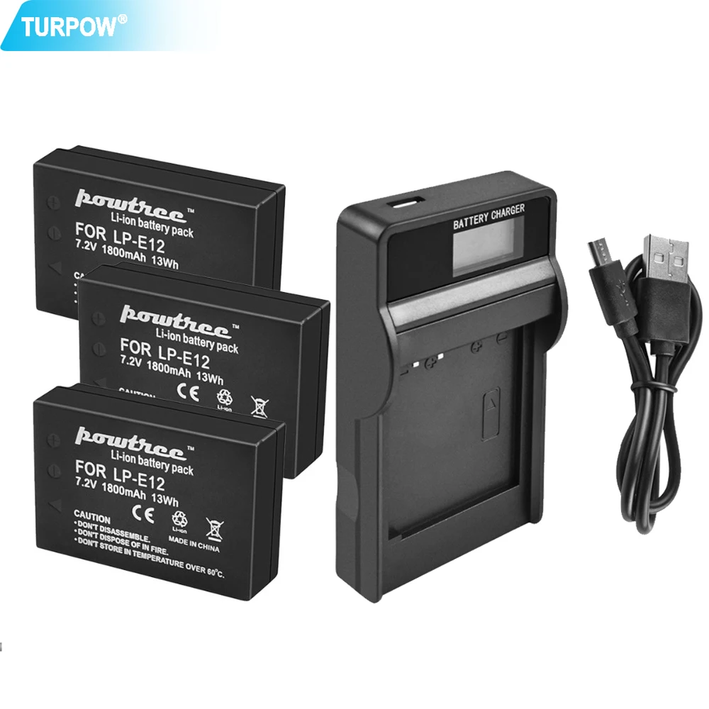 Аккумулятор Turpow 7,2 V 1800mAh для камеры Canon LP-E12 LP E12 LPE12+ ЖК-зарядное устройство USB Замена EOS Rebel SL1 M10 M50 M100 100D