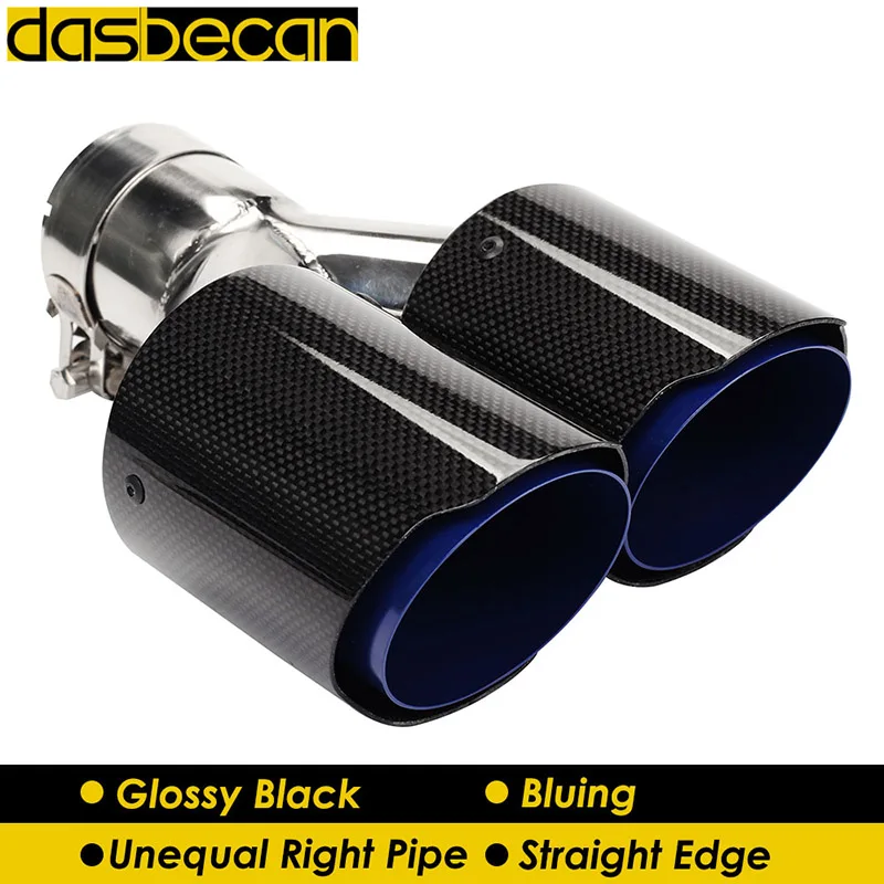 Dasbecan Universal Y Model Glossy 3k Carbon Rear Exhaust Pipe Dual Unequal Right Tail Muffler Tips Stainless Steel Car Styling | Автомобили