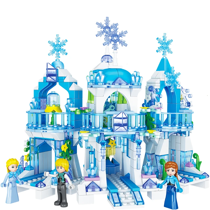 

NEW Elsa Magical Ice Castle house Princess Fountain Garden Girls Building Block Sets Bricks Model Classic Compatible Friends