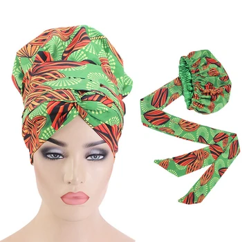 

Fashion satin print africain female turban hat India wrap head scarf ready to wear muslim hijab caps Ethnic headscarf bonnet