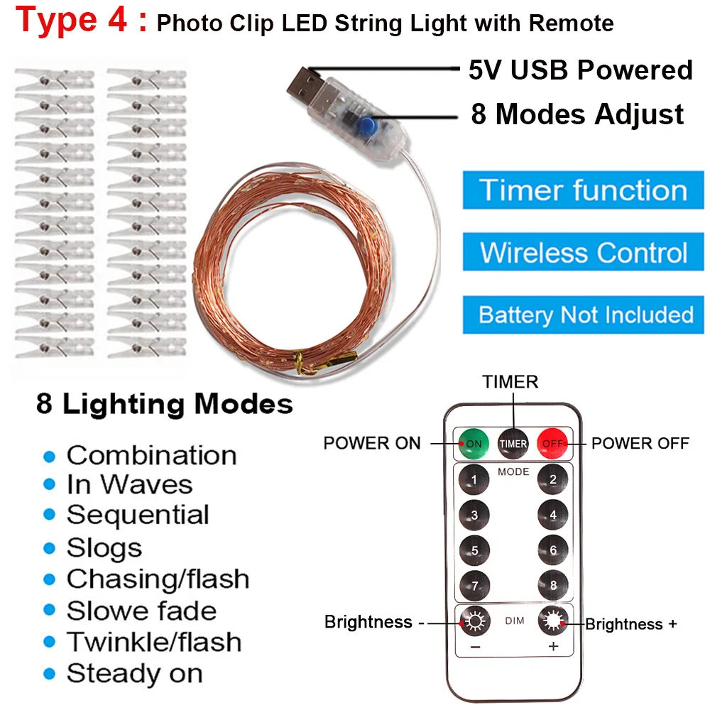 Герлянда для декора led string 2 м/5 м/10 м USB светодиодный гирлянда для использования вне помещения Рождественская медная проволочная Гирлянда для фото клип Декор гирлянды батарея Фея цепь лампы герлянда гирлянда на